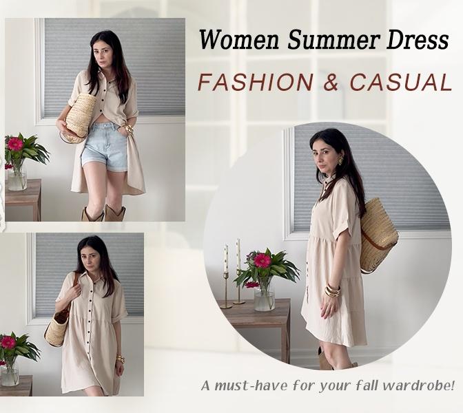 💃2026 Summer Hot Sale 70% OFF✨Women's Short Sleeve Button Down Textured Babydoll Dress Dress with Pockets