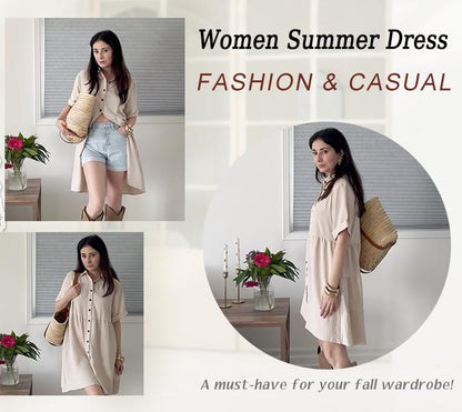 💃2026 Summer Hot Sale 70% OFF✨Women's Short Sleeve Button Down Textured Babydoll Dress Dress with Pockets