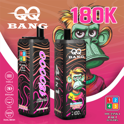 QQ Bang 180000 180K Puffs 4 In 1 Flavors LCD Display Rechargeable Disposable Vape