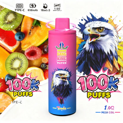 Bang King Triple 100000 100K Puffs 3 in 1 Flavors Original Rechargeable Disposable Vape