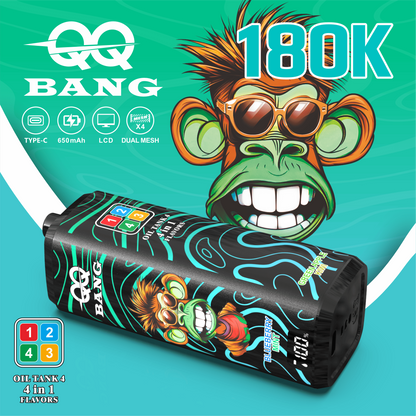 QQ Bang 180000 180K Puffs 4 In 1 Flavors LCD Display Rechargeable Disposable Vape