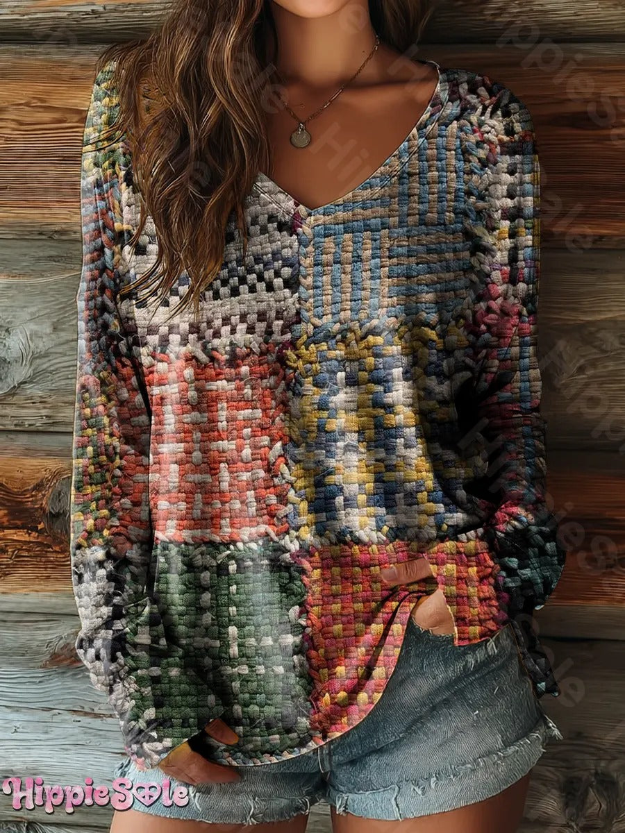 Women's Bohemian Woven Pattern Art Pattern Print Casual Crew Neck Sweatshirt