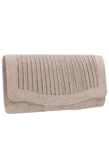 Pleated Shimmer Chain Strap Clutch