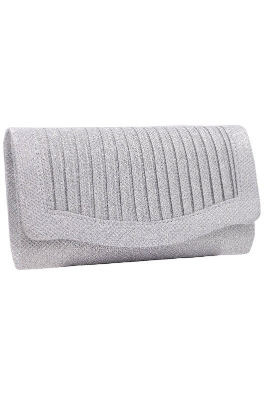 Pleated Shimmer Chain Strap Clutch