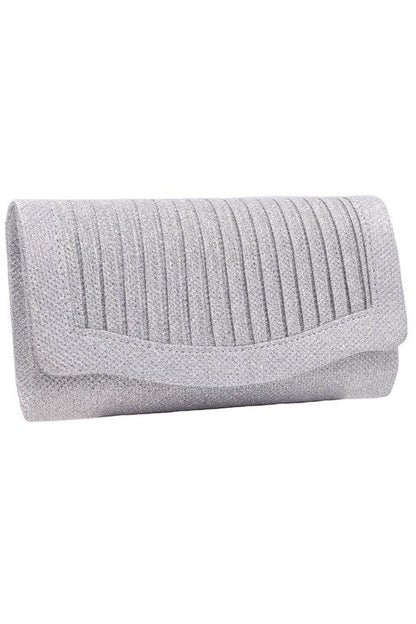 Pleated Shimmer Chain Strap Clutch