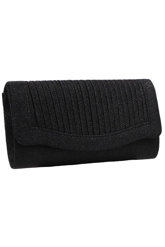 Pleated Shimmer Chain Strap Clutch