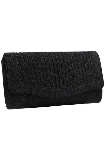 Pleated Shimmer Chain Strap Clutch