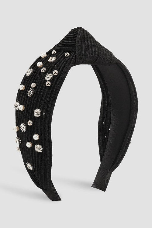 Pleated Rhinestone & Pearl Headband