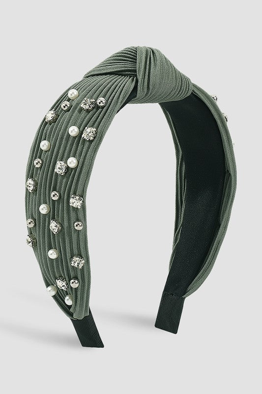 Pleated Rhinestone & Pearl Headband