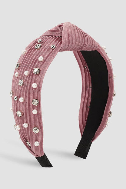 Pleated Rhinestone & Pearl Headband