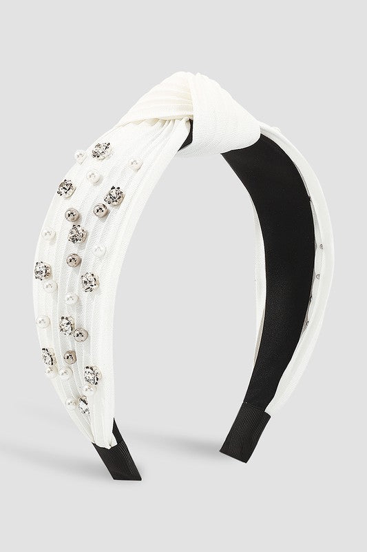 Pleated Rhinestone & Pearl Headband