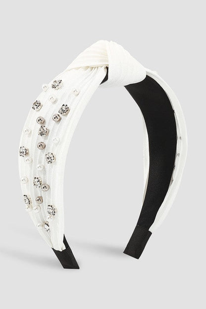 Pleated Rhinestone & Pearl Headband