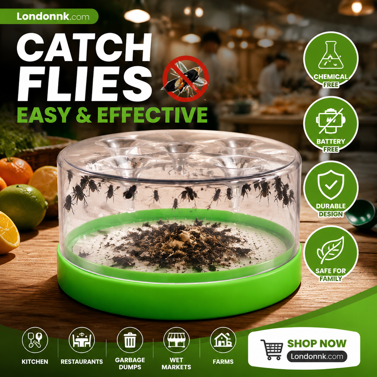 🔌Last Day Special Price✅ Reusable fly trap—no electricity, no poison! 🏠 Safe to use in the kitchen and around children and pets.