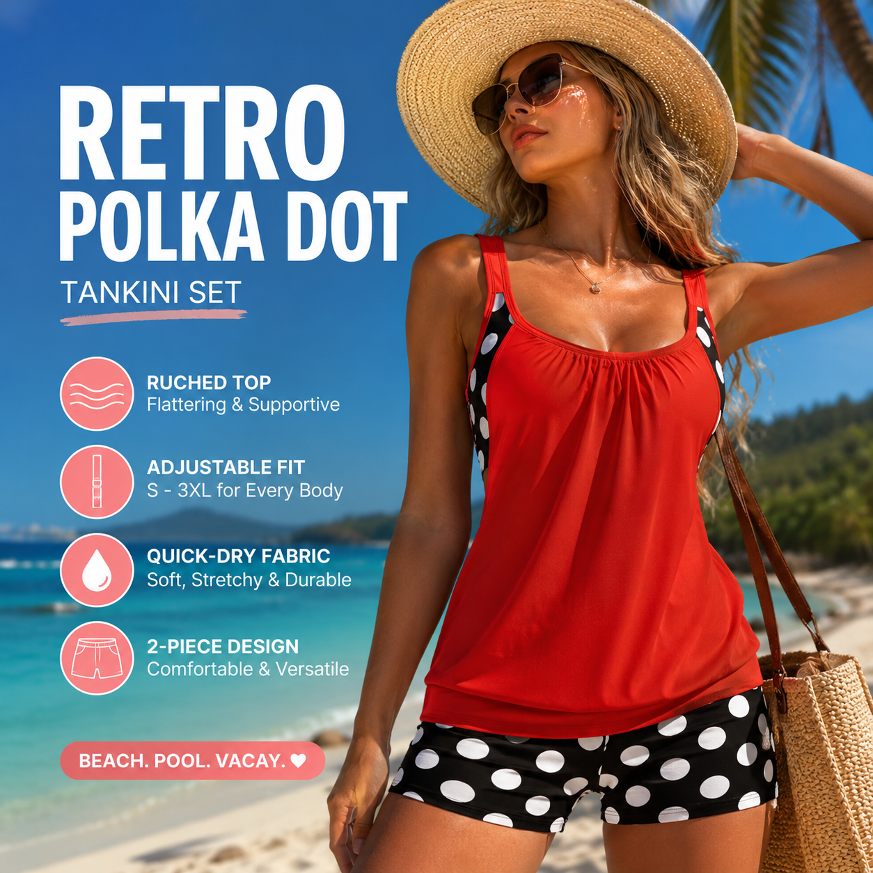 🏖️Summer Hot Sale- 50% OFF👙Women's Polka Dot Two Piece Swimsuit✨