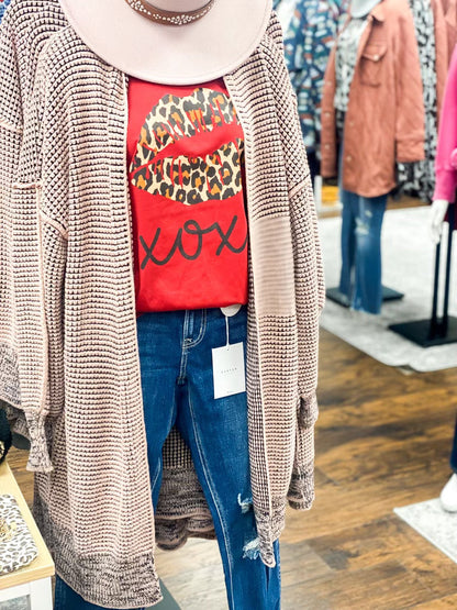 Red XOXO Leopard Lips Tee