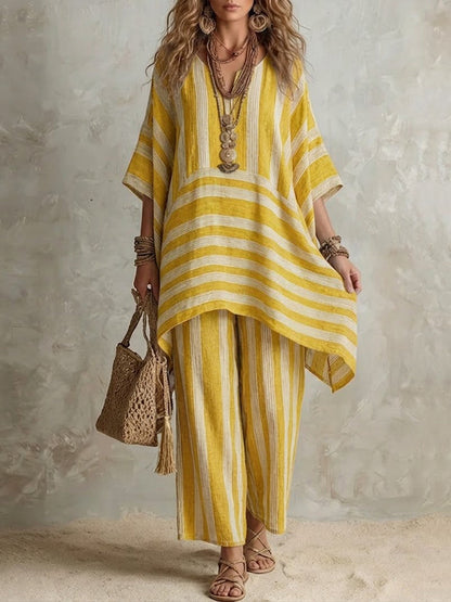 Elliotte - Striped Tunic and Wide Leg Trousers Set