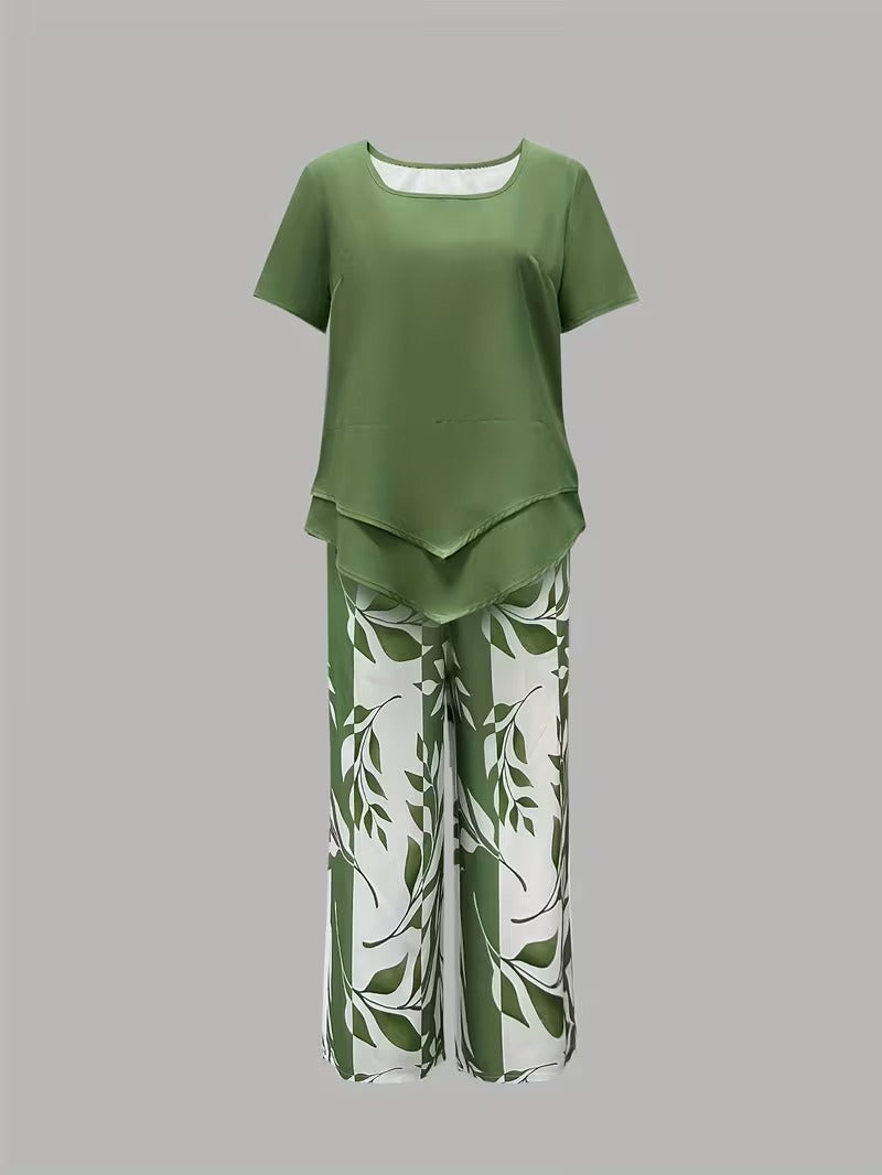 Samirae - Breezy Leaf-Print Two-Piece Set