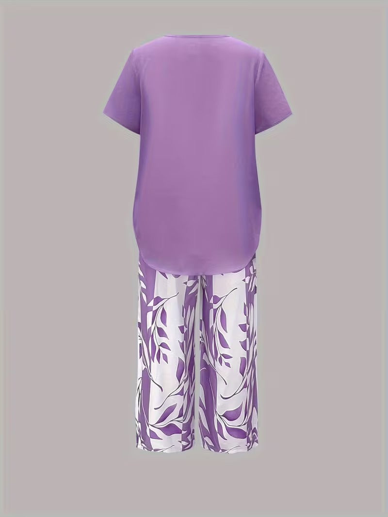 Samirae - Breezy Leaf-Print Two-Piece Set