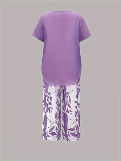 Samirae - Breezy Leaf-Print Two-Piece Set
