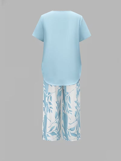 Samirae - Breezy Leaf-Print Two-Piece Set