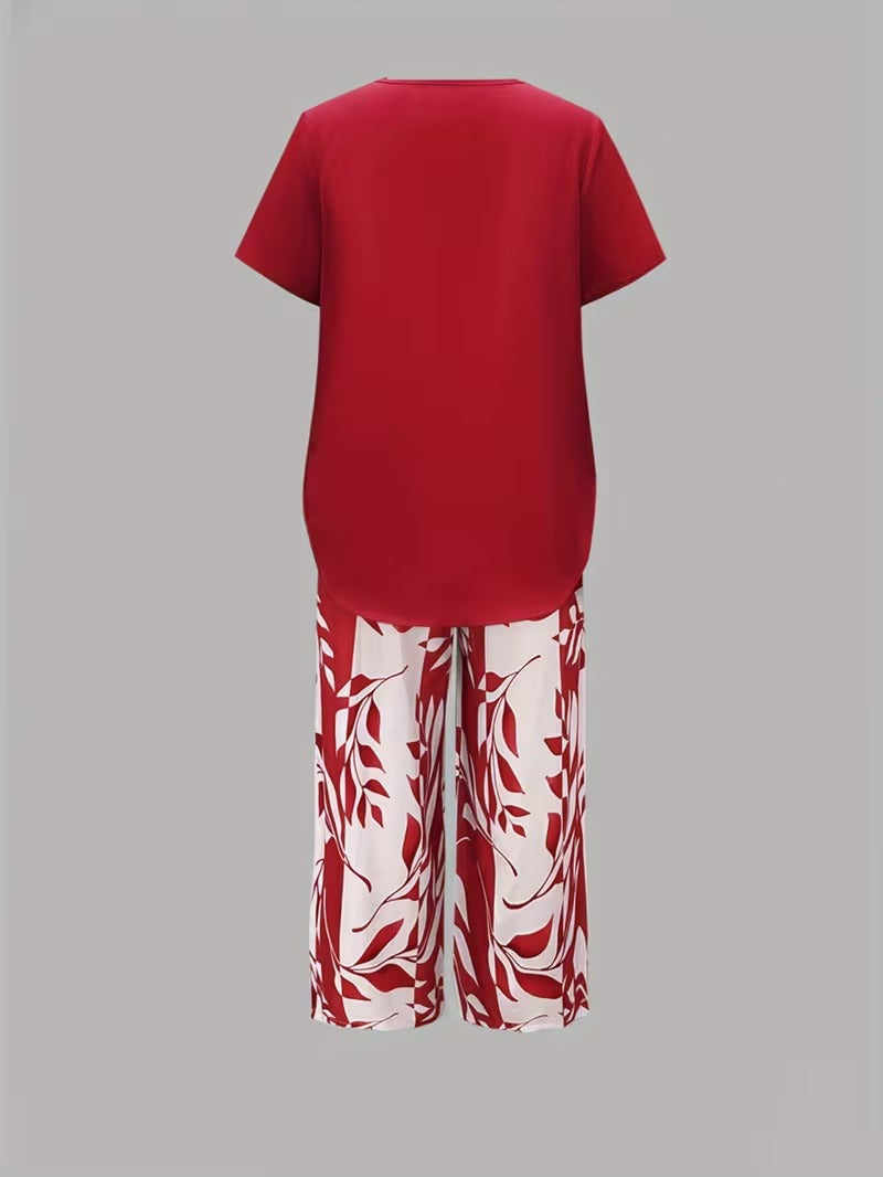 Samirae - Breezy Leaf-Print Two-Piece Set