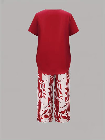 Samirae - Breezy Leaf-Print Two-Piece Set
