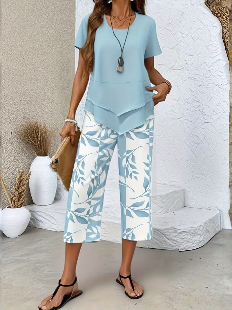 Samirae - Breezy Leaf-Print Two-Piece Set