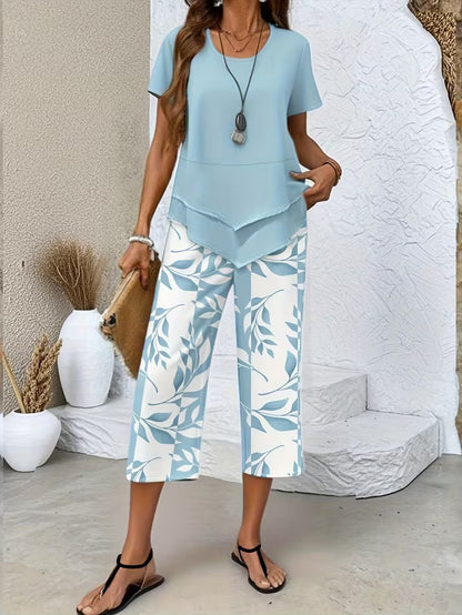 Samirae - Breezy Leaf-Print Two-Piece Set