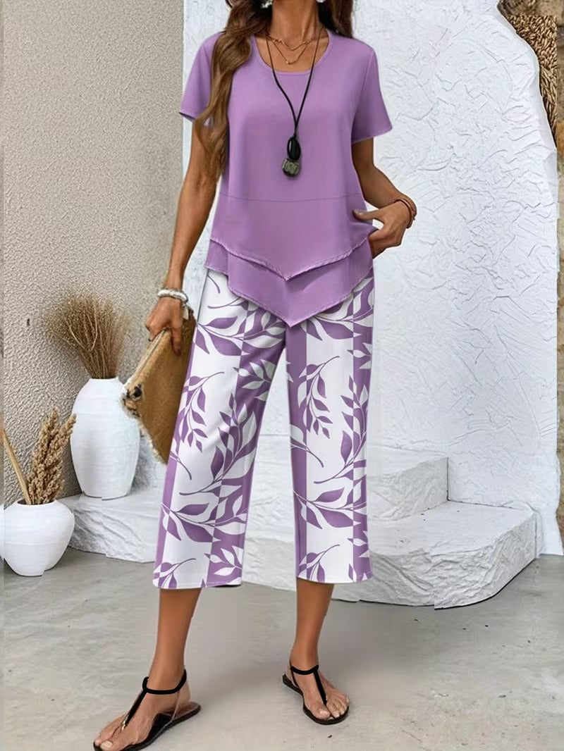 Samirae - Breezy Leaf-Print Two-Piece Set