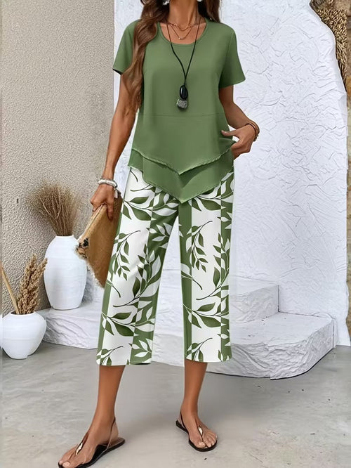 Samirae - Breezy Leaf-Print Two-Piece Set
