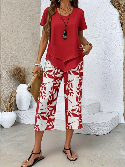 Samirae - Breezy Leaf-Print Two-Piece Set