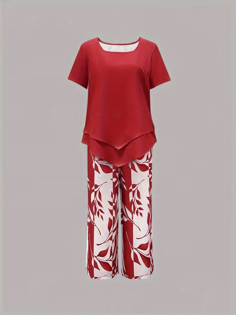 Samirae - Breezy Leaf-Print Two-Piece Set