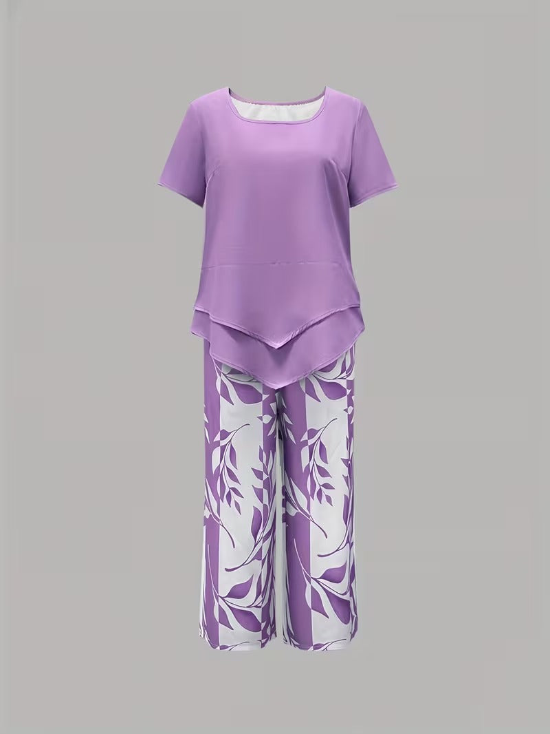 Samirae - Breezy Leaf-Print Two-Piece Set