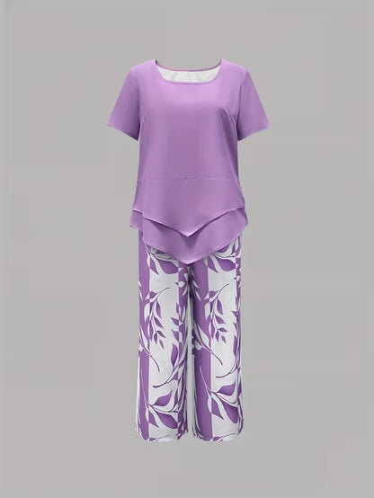 Samirae - Breezy Leaf-Print Two-Piece Set