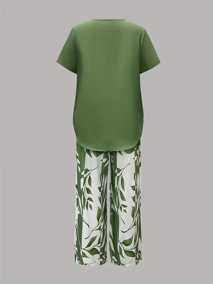 Samirae - Breezy Leaf-Print Two-Piece Set