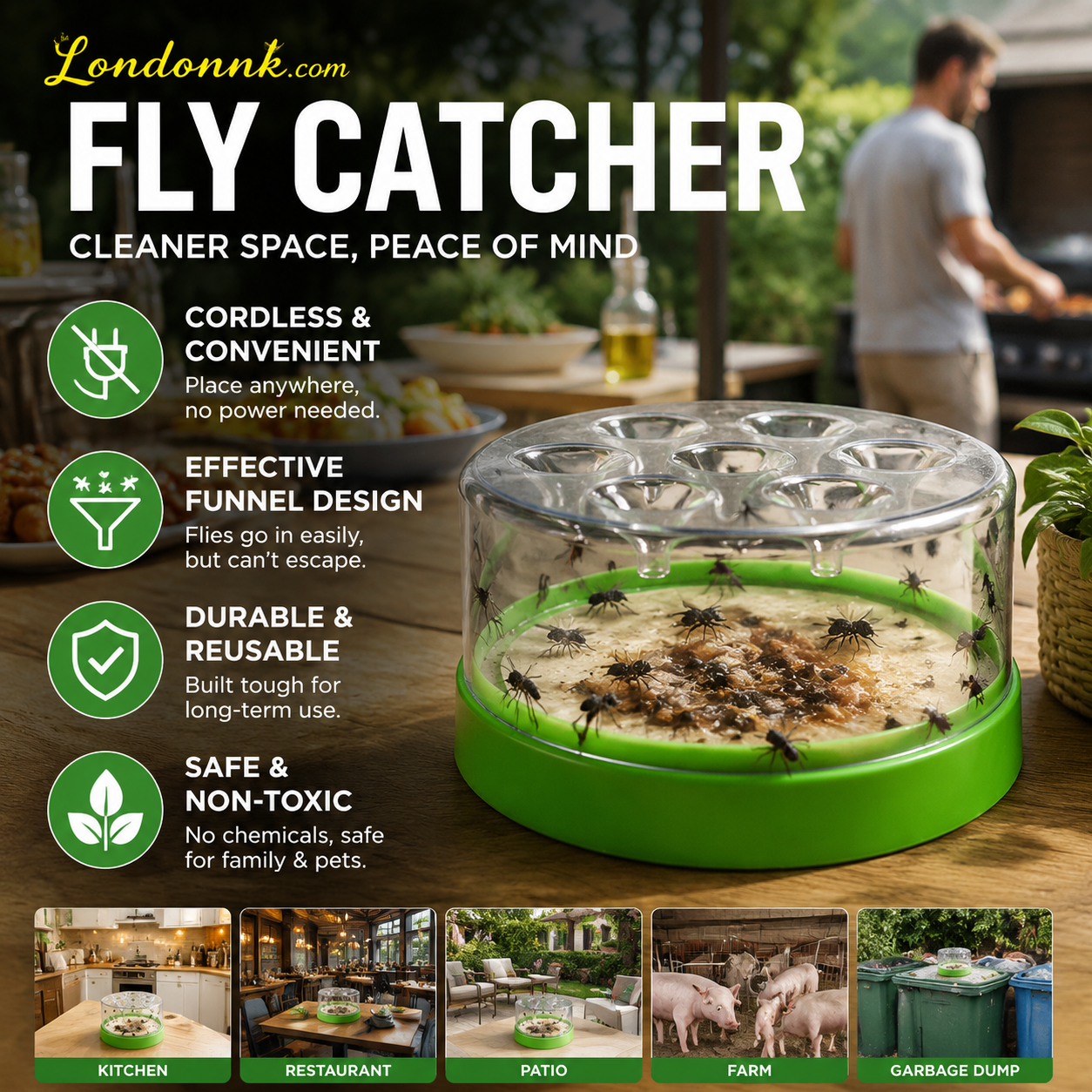 🔌Last Day Special Price✅ Reusable fly trap—no electricity, no poison! 🏠 Safe to use in the kitchen and around children and pets.