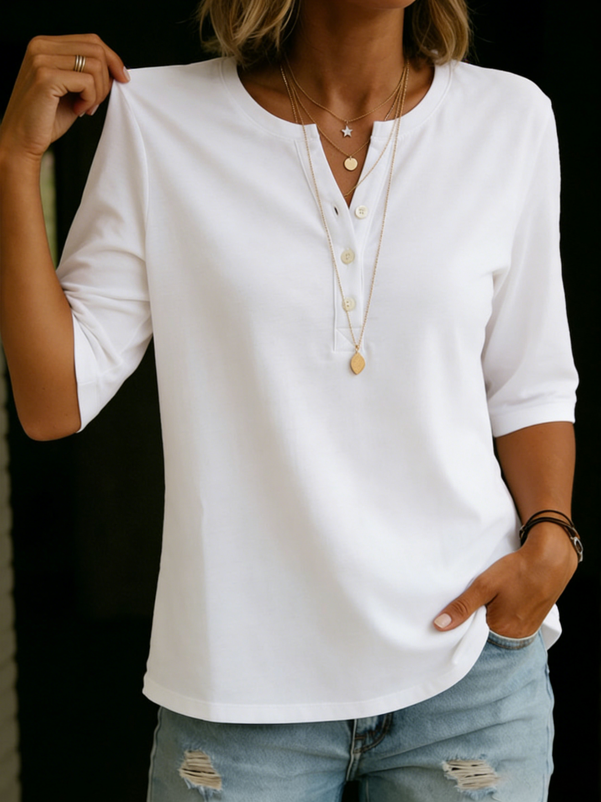 Brianna - Button Detail Casual Blouse