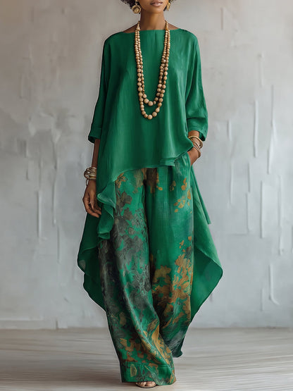Zafira - Flowing Tunic and Printed Wide Leg Trousers Set