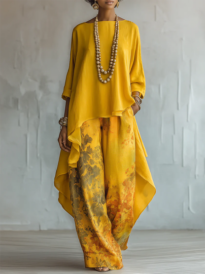Zafira - Flowing Tunic and Printed Wide Leg Trousers Set