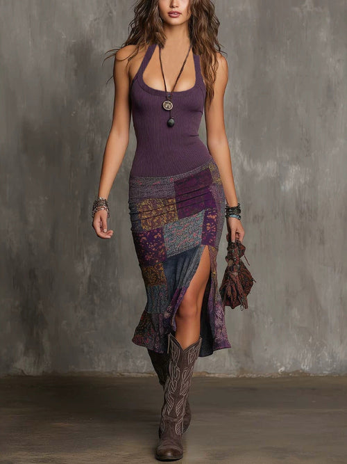 Wisteria - Boho Patchwork Linen Dress