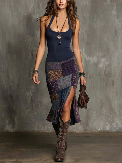 Wisteria - Boho Patchwork Linen Dress