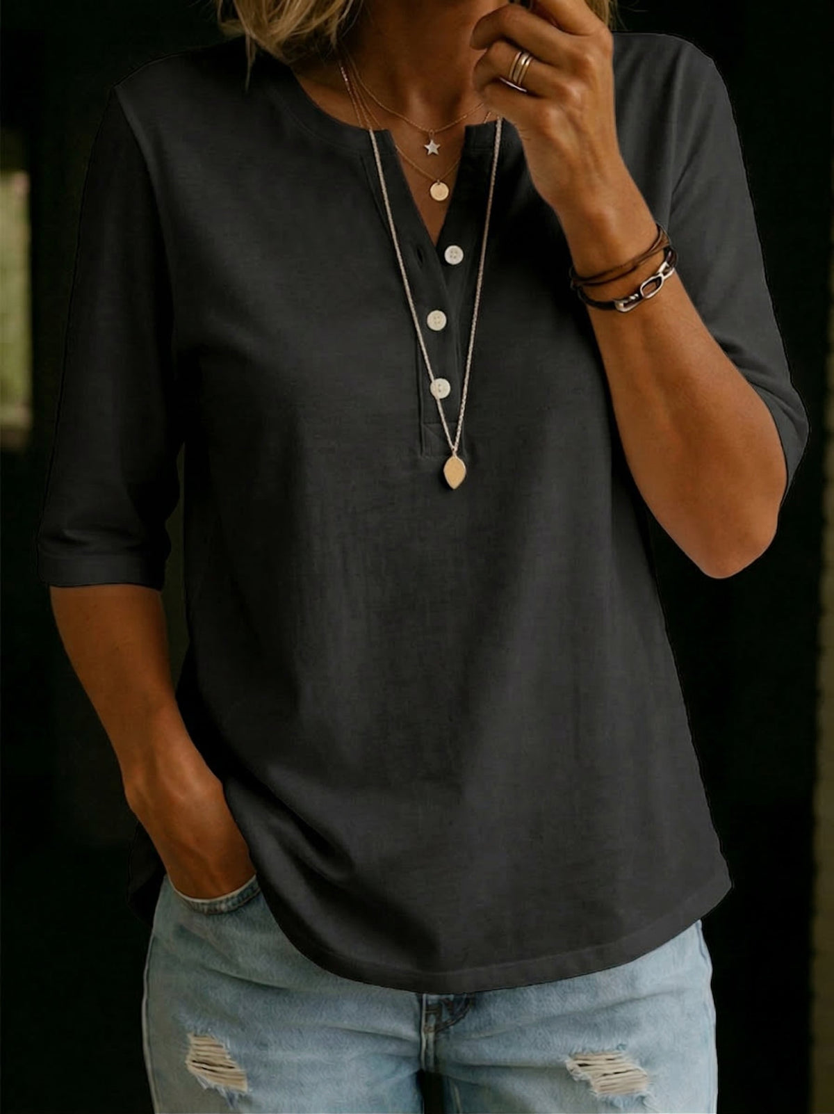 Brianna - Button Detail Casual Blouse