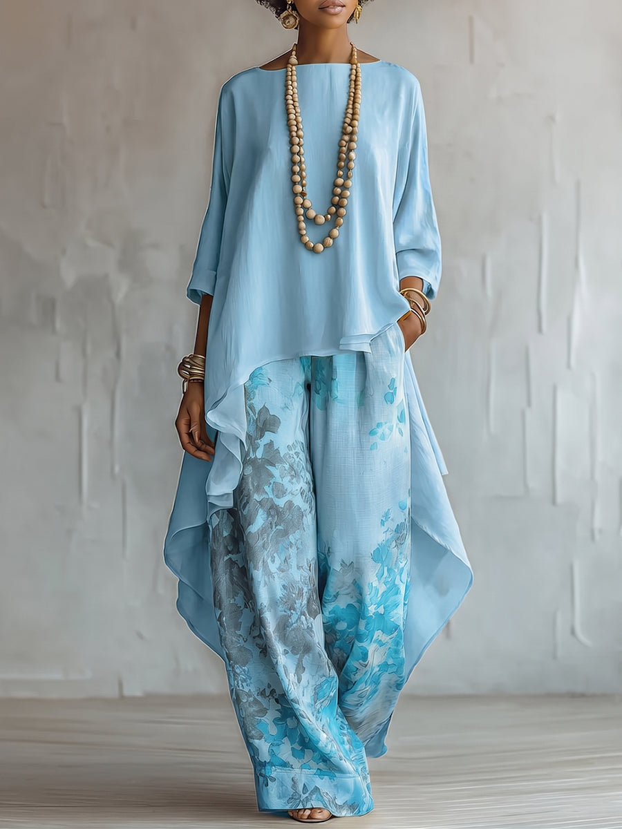 Zafira - Flowing Tunic and Printed Wide Leg Trousers Set