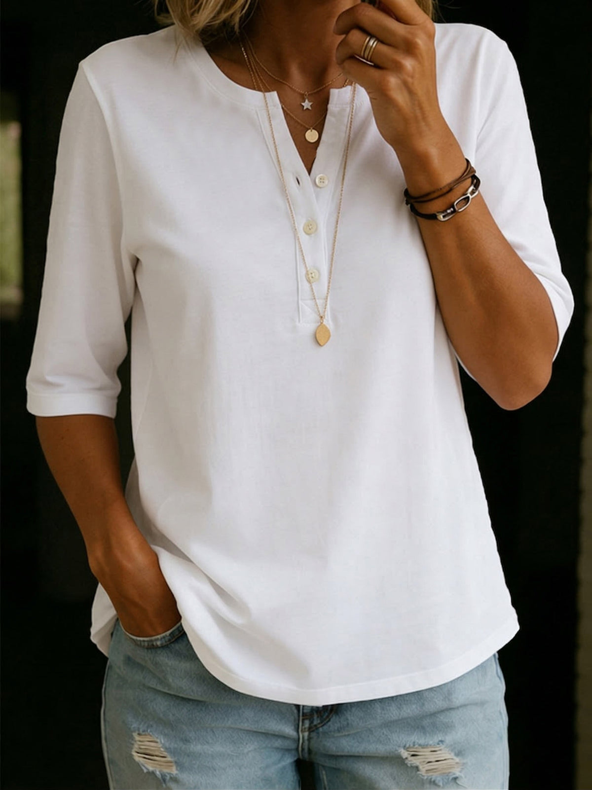 Brianna - Button Detail Casual Blouse