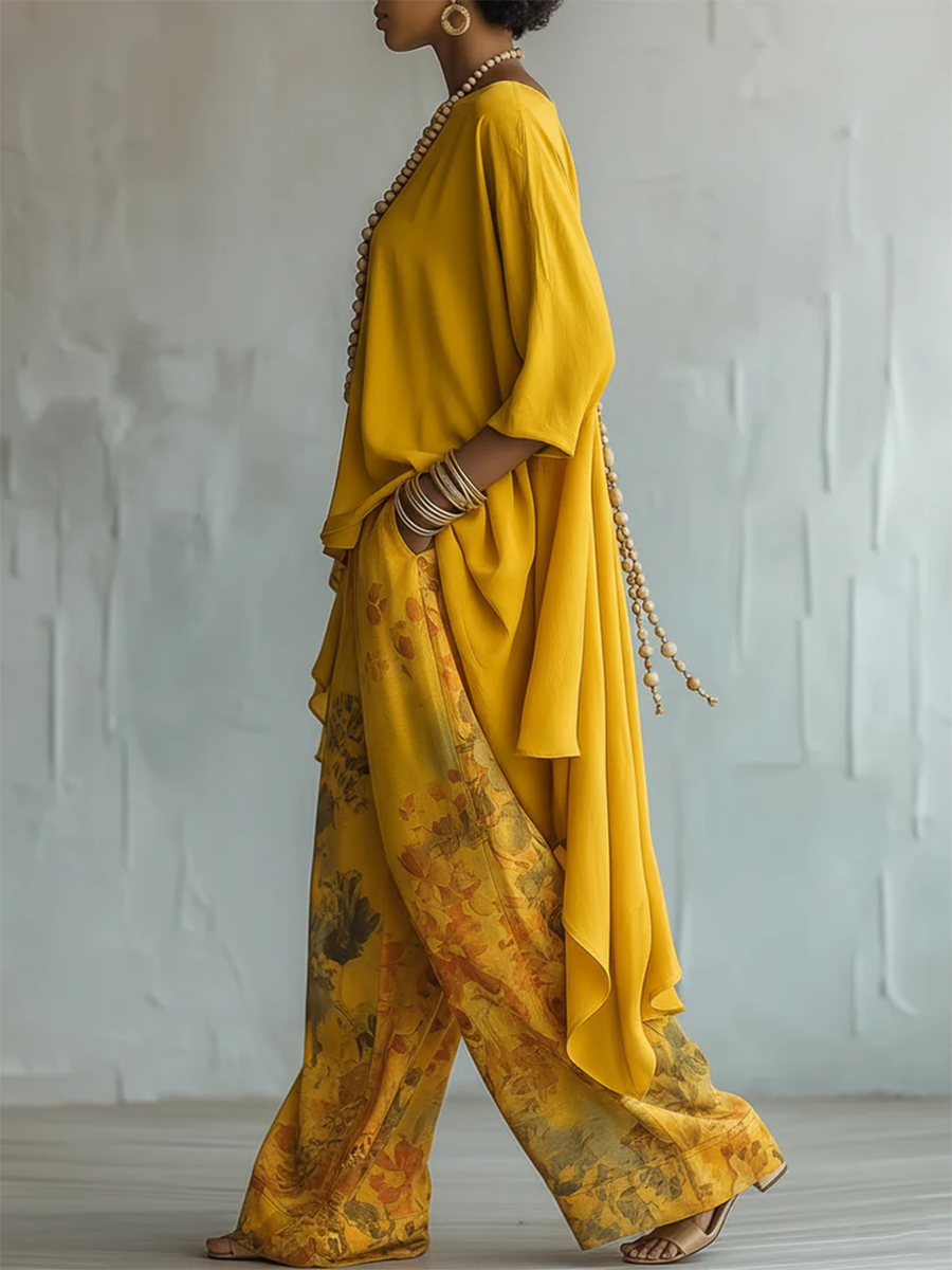 Zafira - Flowing Tunic and Printed Wide Leg Trousers Set