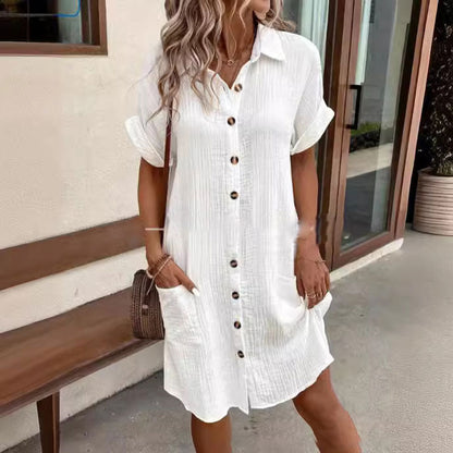 ✨Short Sleeve Shirt Dress - Soft, Pocketed & Effortlessly Stylish💃