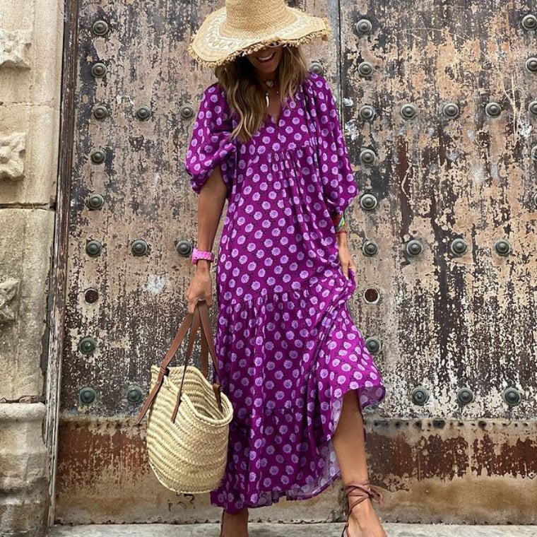 🌸🌸Big price reduction🌸Women's Elegant Puff Sleeve Floral Boho Maxi Dress