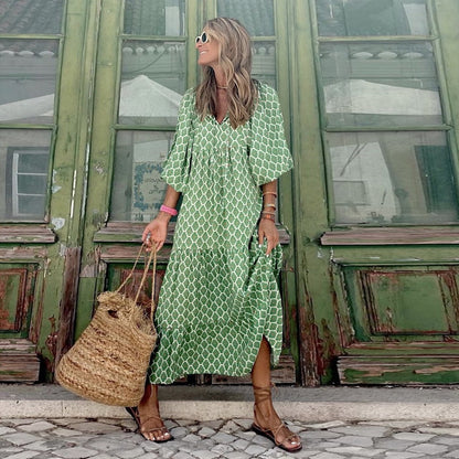 🌸🌸Big price reduction🌸Women's Elegant Puff Sleeve Floral Boho Maxi Dress