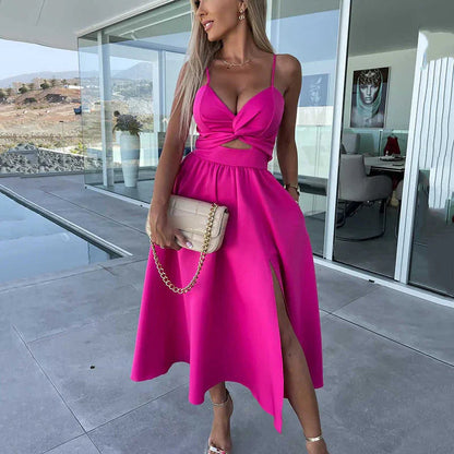 👗Summer New💕Women’s Spaghetti Straps High Slit Dress | Adjustable Spaghetti Straps | Side Thigh Split