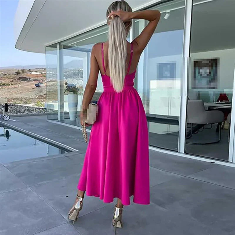 👗Summer New💕Women’s Spaghetti Straps High Slit Dress | Adjustable Spaghetti Straps | Side Thigh Split